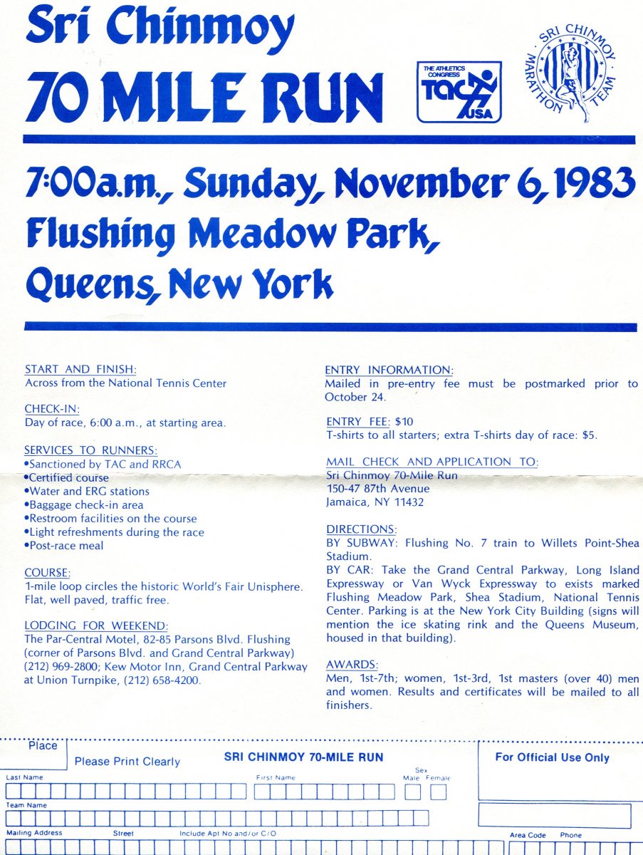 Sri Chinmoy 70 Mile Run, November 6, 1983