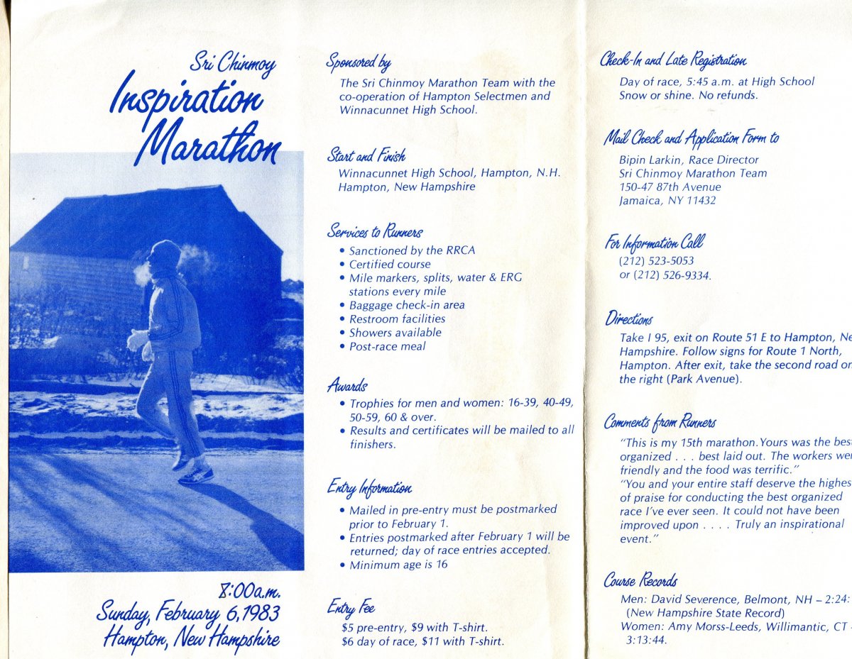 Sri Chinmoy Inspiration Marathon, February 6, 1983, Hampton, New Hampshire
